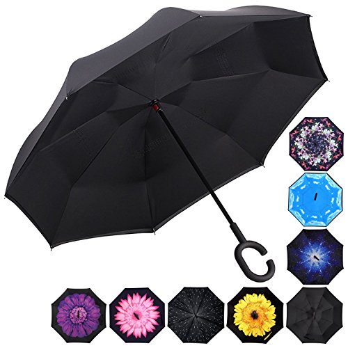 Parapluie inversé anti-goutte pour rester au sec en voiture avec poignée en C