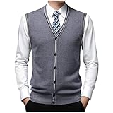 Herren Ärmelloser Cardigan, V-Ausschnitt Strickweste mit Knöpfen für Stilvollen Schichtlook(Gray,3X-Large)