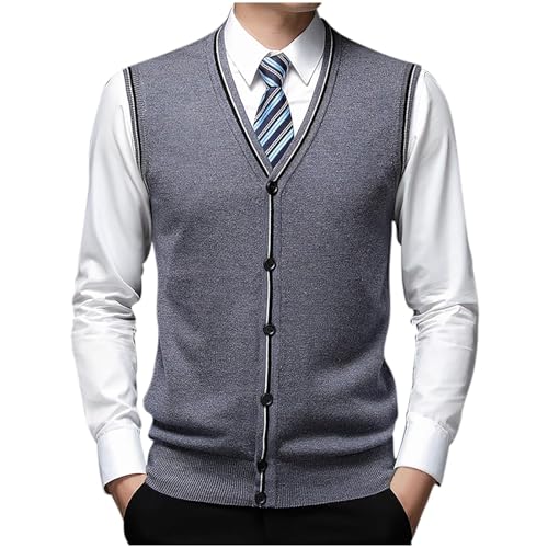 Men's Sleeveless Button Cardigan V Neck Button-Up Sweater Vest Stylish Fall Winter Knitted Cardigans Vests
