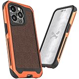 Ghostek ATOMIC slim iPhone 14 Pro Case Orange Metal Bumper with Tan Fabric and MagSafe Built-In Rugg