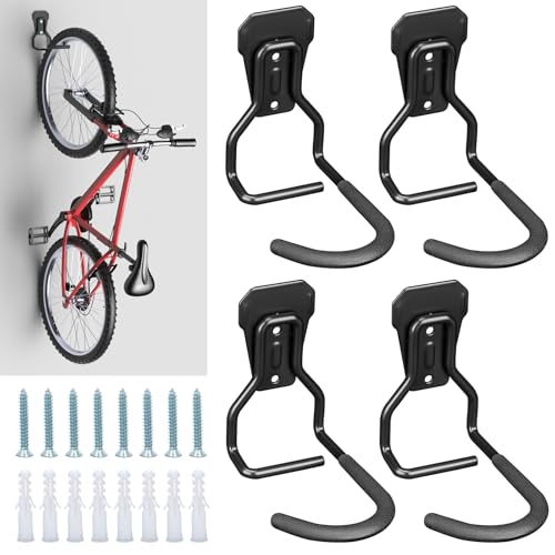 Euqvunn Soportes de Pared para Bicicletas – Ganchos de Pared Resistentes de 35KG, Colgador Bicicleta Pared Vertical, Compatible con Bicicleta de Montaña/Carretera (Negro, 2 Unidades)