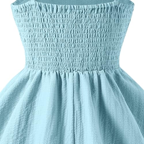Girls Dresses Summer Smocked Ruched A Line Swing Dress Elegant Layered Tie Shoulder Flowy Cami Dress 8-13 Years2