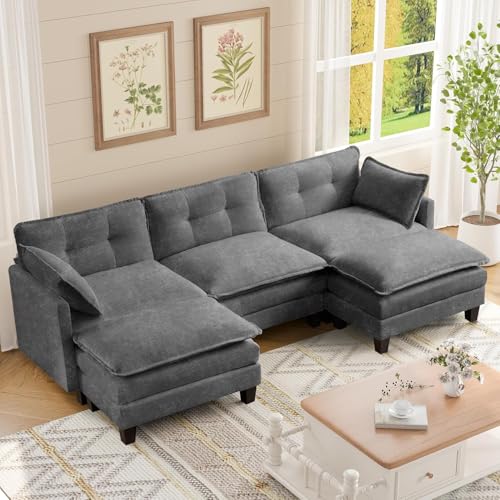Amsleekey Modular Sectional Sofa, 111.5" U-Shaped Chenille Comfy Sectional Couches