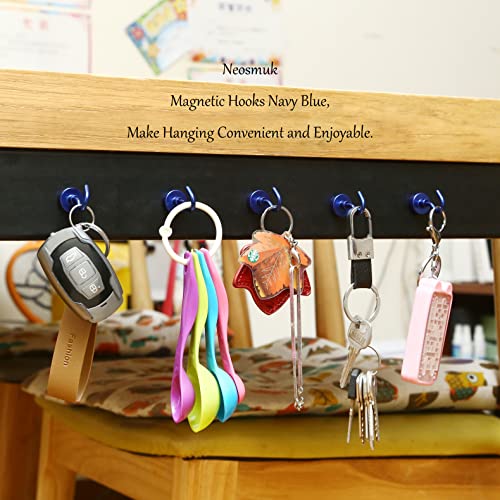 Neosmuk Magnetic Hooks, 30lb+ Heavy Duty Earth Magnets with Hook for Refrigerator, Extra Strong Cruise Hook for Hanging, Magnetic Hanger for Cabins, Grill (Navy Blue, Pack of 6) - Thumbnail 7