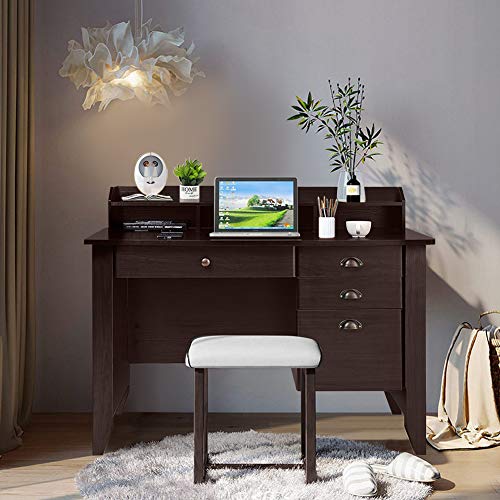 Waterjoy 48" Computer Desk, Wood Executive Table For Pc Laptop Table With 4 Storage Drawers #TOP2