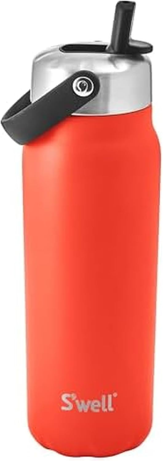 S'well Recycled Stainless Steel Explorer with Flip Straw Lid, 24oz, Radiant Coral, Triple Layered Vacuum Insulated Container Keeps Drinks Cold for 36 Hours and Hot for 8, BPA Free, Built In Handle