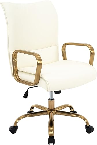 MFD LIVING Silla de oficina en casa moderna tapizada de piel sintética con respaldo medio silla de escritorio con brazos silla giratoria ajustable