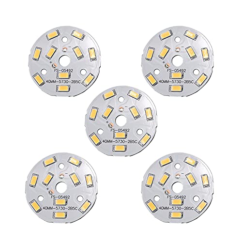 Othmro 5Pcs 40mm Dia LED Chip Bulb Super Bright High Power, 15-17V 3000K 5730 Aluminum LED Bulb Surface Mounted Devices Light Beads,Floodlight for Camper Light Bulb, Home Reading, Light Marine Lamps