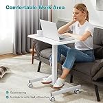 DUMOS Small Standing Desk Mobile Portable Rolling Laptop PC Table on Wheels Adjustable Height Computer Workstation for Home Office, 19 Inch, Modern White - Image 5