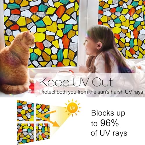 Image of CHIPAK Premium Vinyl Privacy Stained Window Glass Film (12x100 Inch) - Self-Adhesive Decorative Sticker Opaque Sheet Tint Wallpaper for Glass Cover Window, Door, Office, Home.| Anti-UV. 6D Stones