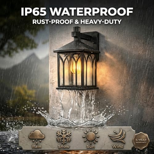 Luminaria para porche exterior moderna impermeable IP44 con base E26 y estructura negra resistente 7