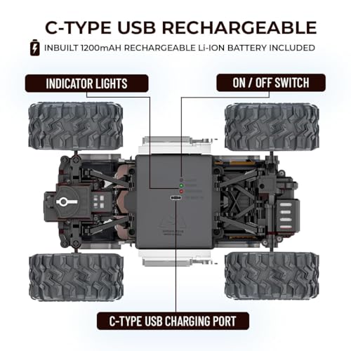 Image of Cockatoo-Kids Trailblazer 2WD Rechargeable Remote Control Car with Remote, Off-Road Monster Truck Toy for Boys Girls, 1200mAh Battery, Nitro Boost, Shock Absorber, BT Speaker, Fast USB Charge, Black