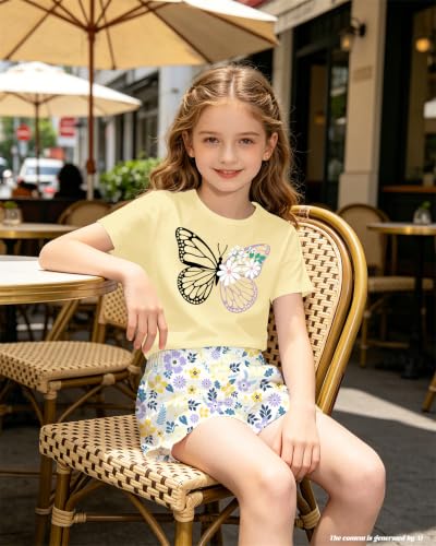 Image of Bestuline Girls Summer 2 Piece Outfits,Basic Short Sleeve Top & Shorts Set with Side Pockets,4-14Y