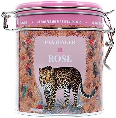 Rose Tea Bags -20 XL Pyramid Sachets- Rose Tea Organic. Tea Blends -Finest Moroccan Rose Petals and Ceylon OP Black Tea Leaves from Uva- Pantenger Organic Tea Blend. Black Rose Tea.