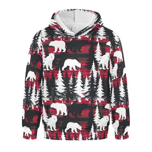 Kids Hoodies Sweaters Christmas Xmas Polar Bear Hooded Sweatshirts with Big Pockets for Boys Girls B0400459