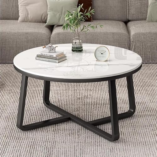 Image of Modern Round Coffee Table with Faux Marble Top and Gold Metal Frame - Contemporary Center Table for Living Room, Small Space Accent Cocktail Table for Apartment (Black & White)