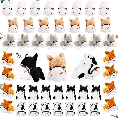 Flahard 48 Pcs 3.2 Inch Mini Stuffed Horse Animals Toys Plush Horse Animals Horse Party Favors Small Stuffed Horse Keychain for Farm Party Goodie Bag Fillers, 6 Colors