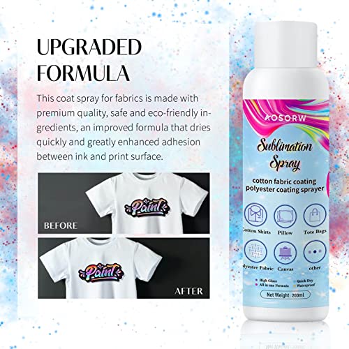 Aosorw 200 Ml Sublimation Spray For Cotton Shirts, Sublimation Coating Spray For T-Shirts, Canva, Poly T Plus Sublimation Supplies For Cotton, Canvas, Polyester Fabric, Quick Dry, High Gloss #TOP4