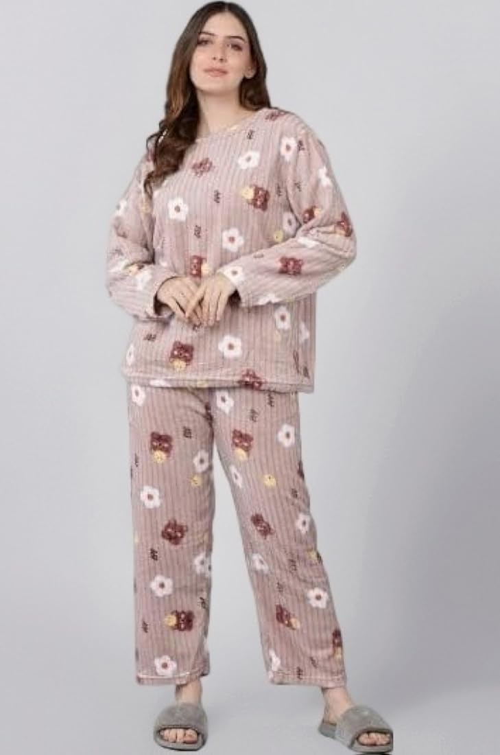 Buy Ukal Women Printed Night Suit Pajamas Set Fleece Long Sleeve