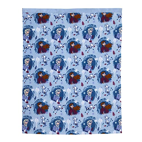 Recopilación de Cobertores de frozen Top 10. 39 Disney Frozen 2 - Cobija Reversible de Forro Polar súper Suave de Doble Cara, 40x50 Pulgadas, con Anna, Elsa y Olaf, Viaje mágico, Blanco, Azul Claro, Lavanda y Verde Azulado