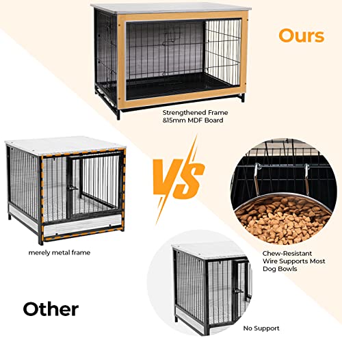 Arlopu 38.6/29.1 Large Dog Crate Furniture, Side End Table, Mordern Kennel, Wooden Heavy-Duty Dog Cage, Dog House, Indoor End Table, Night Stand,W/Removable Tray, Double-Door, 3Mm(Dia) Wire #TOP2