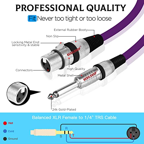 Image of Microphone Cable 3 Pin XLR Female to 1 /4 inch TS 6.35 mm Male 5 Meter /16 Feet, TRS to XLR Female Cable For Dynamic Microphone,Amplifier. (PURPLE)