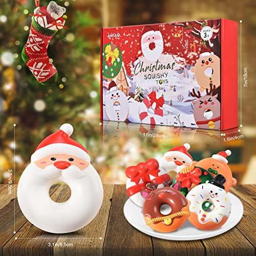 AMIAO 6 Pack Christmas Donut Squishies Toys Slow Rising Kawaii Soft Novelty Squishy Toys, Squeeze Toys for Girls Boys Kids Adults Stress Relief Gifts