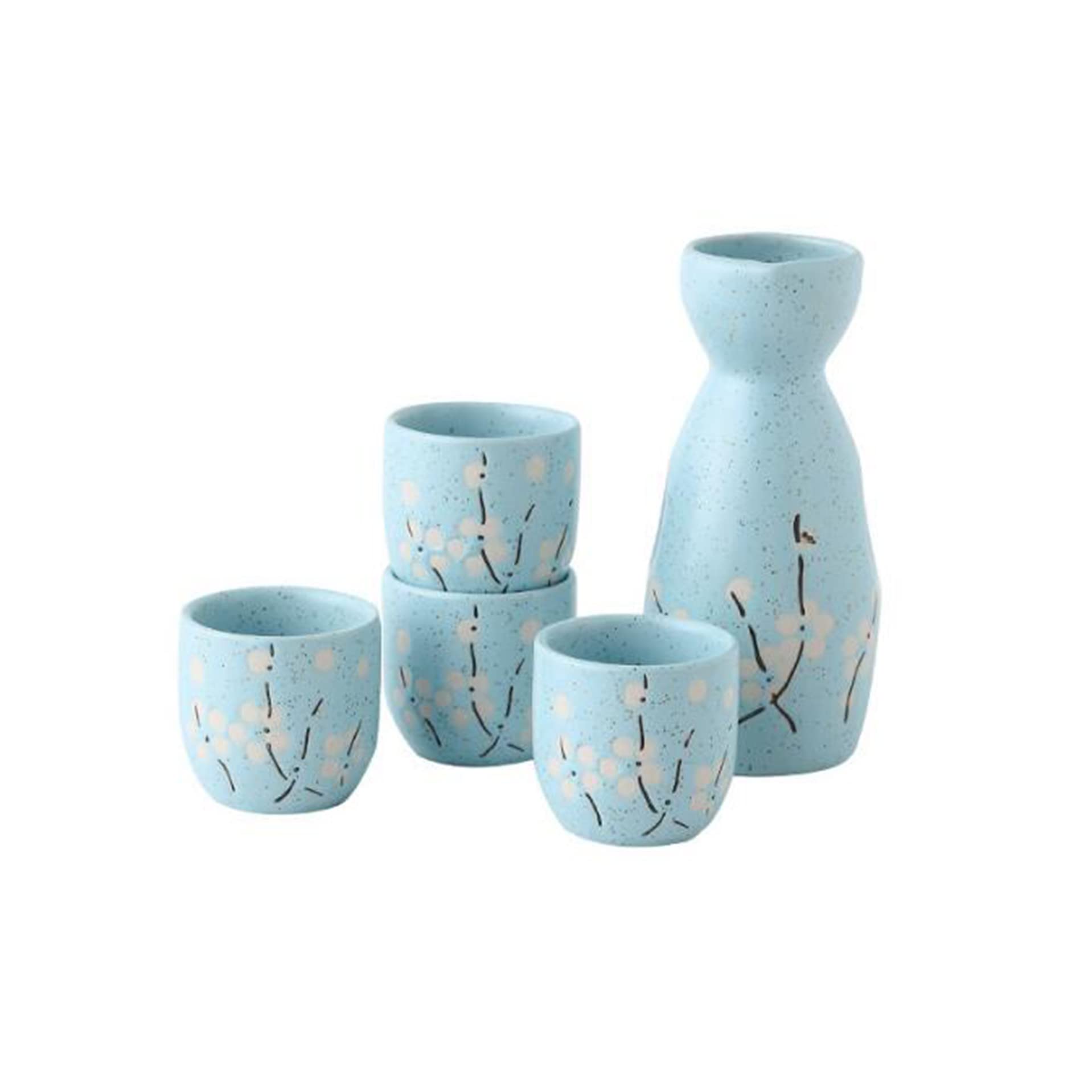 Ecoodisk Ceramic Lucky Cat Japanese Sake Set,1 Tokkuri Bottle and 4 Ochoko Cups(50/150ml),E