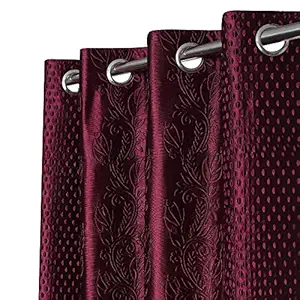 Reyansh Decor Polyester Emboss Solid Room Darkening Eyelet Curtain for Door 8 FT (243 cm), Wine Pack of 2