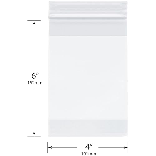 Miniatura 2 de Plymor Bolsas de plástico resistente con cierre con cremallera con bloque blanco, 4 mil, 4 "x 6" (paquete de 100)
