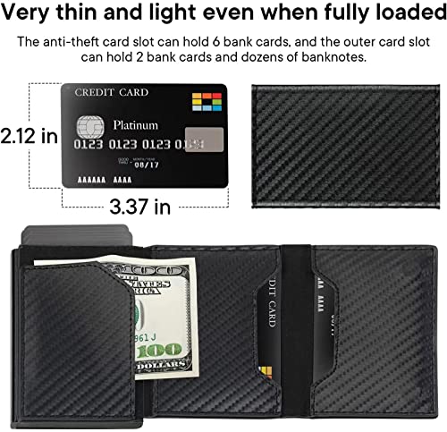 AirTag Wallet for Men RDIF Blocking, Rigid Leather Wallet for Men With Card Holder for 10 Cards & Gift Box(Carbon Brazing Black)2