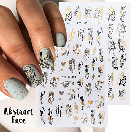 Gold Nail Art Stickers, Holographic Laser Gold Flowers Leaf Leopard Print Abstract Face Lines Nail Stickers Design For Women Girls Manicure Charms Decorations, Diy Resin 3D Self-Adhesive Nail Decals #TOP4