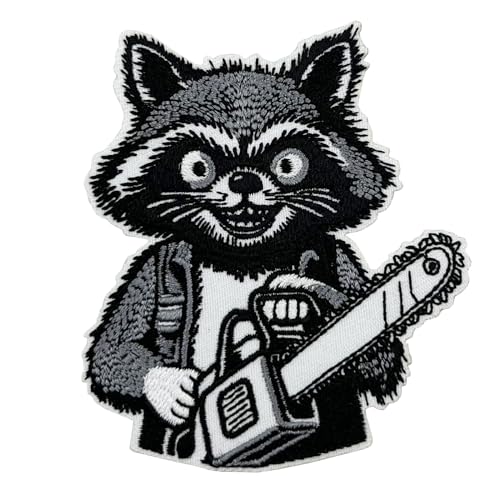 Stitch-Witch Texas Chain Saw Inspired Raccoon Chainsaw Embroidered Iron-On Patch
