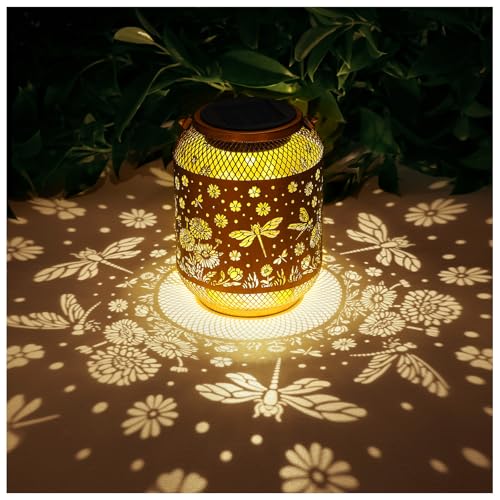 Image of Solar Lanterns Outdoor Waterproof Dragonfly Garden Decor Birthday Gifts for Women Mom Grandma Hanging Solar Lights Metal Decoration Outside for Yard, Patio, Backyard, Porch, Pathway