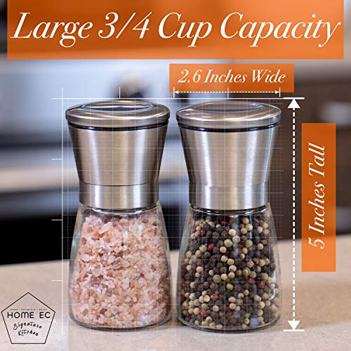 Home Ec Premium Stainless Steel Salt And Pepper Grinder Set Of 2 - Adjustable Ceramic Sea Salt Grinder & Pepper Grinder - Glass Salt And Pepper Shakers - Pepper Mill & Salt Mill W/Funnel & Ebook #TOP4