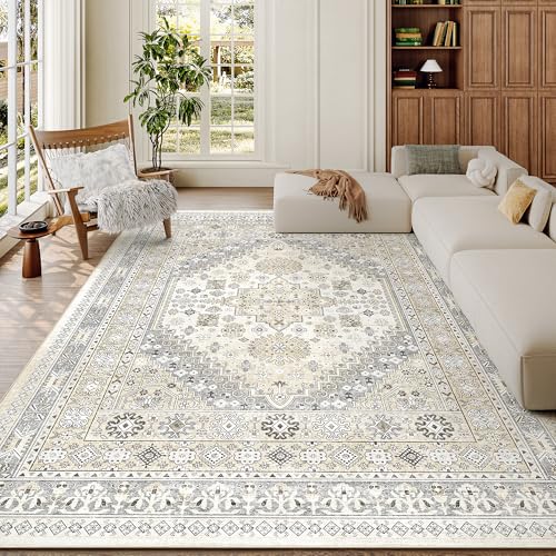 zesthome 7x9 Area Rugs for Living Room,Large Washable Rug,Beige