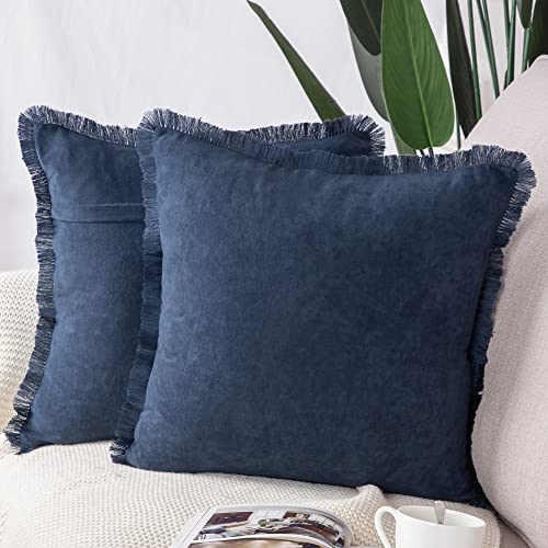 MADIZZ Set of 2 Suede Throw Pillow Covers with Fringe
