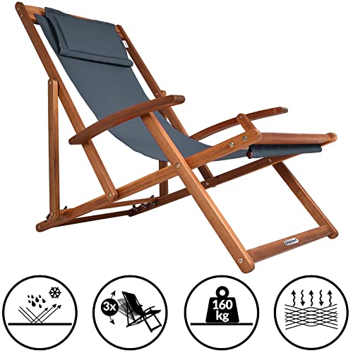 Chaise longue pliante acacia 3 positions anthracite Casaria