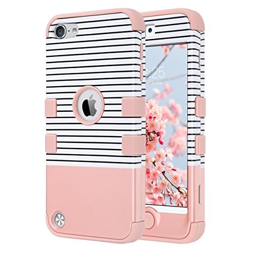 ULAK iPod Touch 7th Generation Case, iPod Touch 6th Generation Case, Heavy Duty High Impact Shockproof Protective Silicone Rugged Cover for iPod Touch 5/6/7 (Rose Gold)