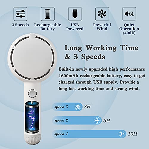 Star Compass Mini Handheld Fan, Battery Operated Rechargeable Portable Fan With Led Light Makeup Mirror, Bladeless Small Personal Fan 3 Speeds Eyelash Fan For Women Girls Outdoor Travel (White) #TOP3