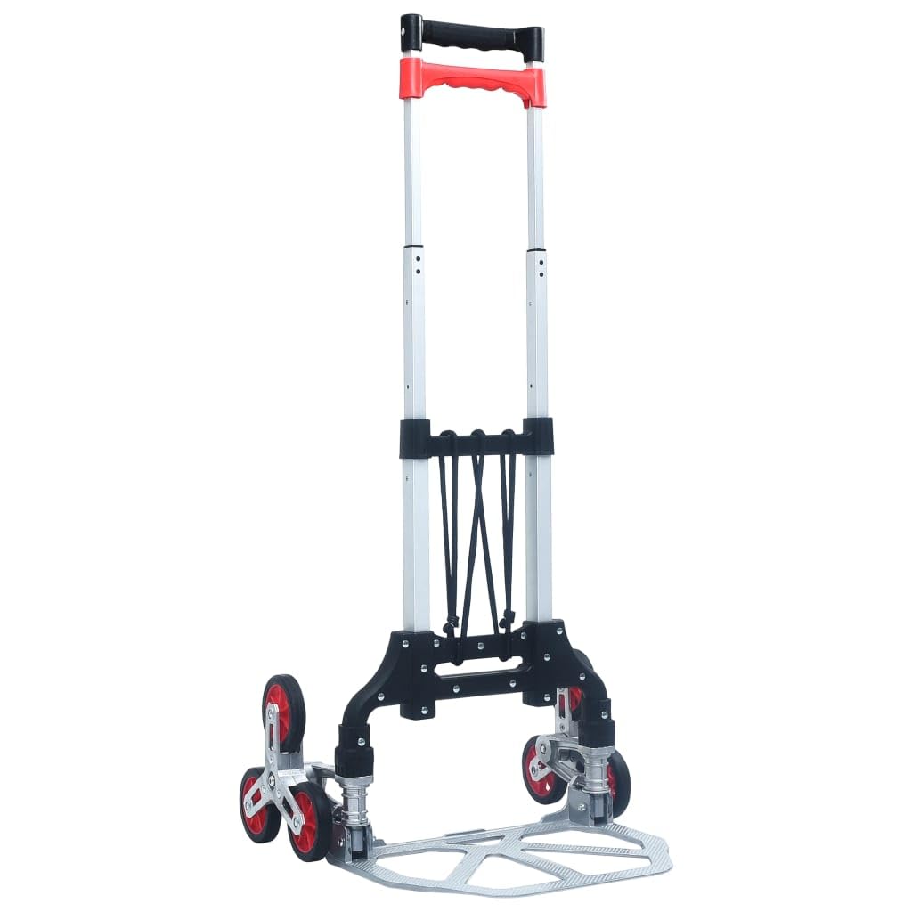 Wózek transportowy schodów, składany, z aluminium, srebrny, o udźwigu 70 kg, regulacja wysokości od 63 do 100 cm, trójkołowe podwozie do gospodarstwa domowego, ogrodu, na plac budowy i