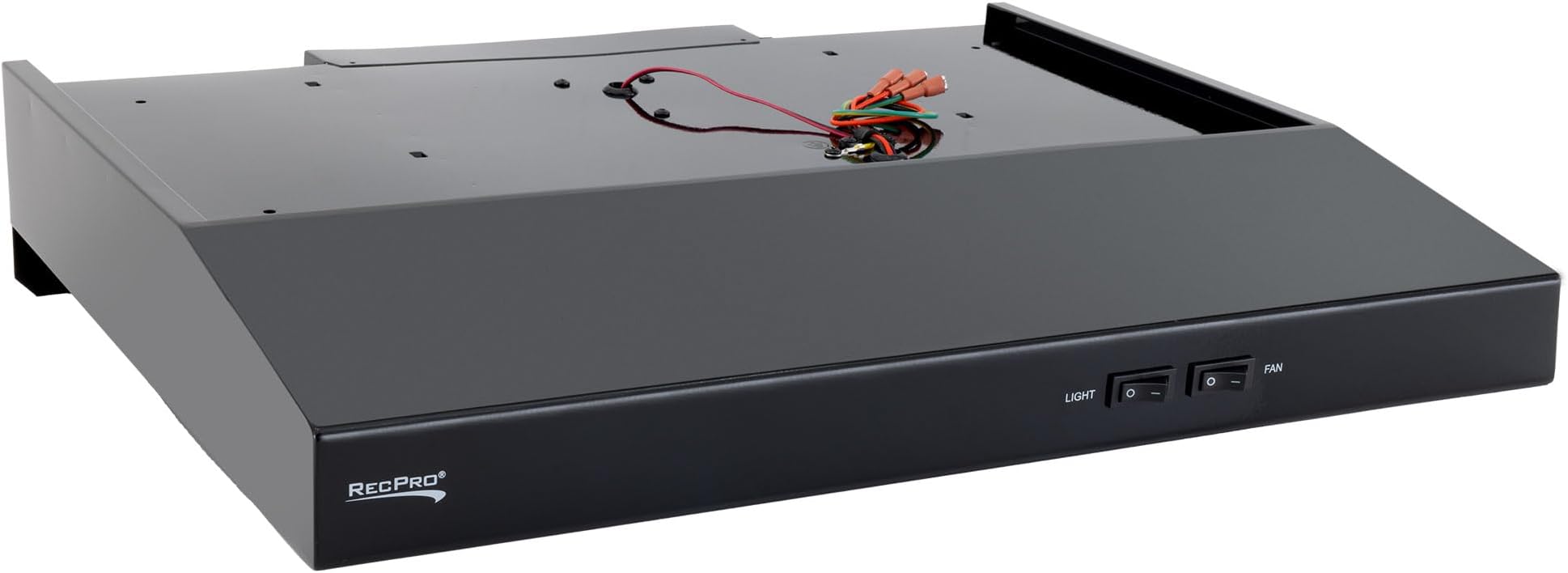 RecPro RV Range Hood with Charcoal Filter & LED Lamp | 12V DC Motor | 60W Energy Efficient | Built-in Charcoal Filter | Sleek Design | Hard-Wired Installation | 0.8A Fan Motor (Black)