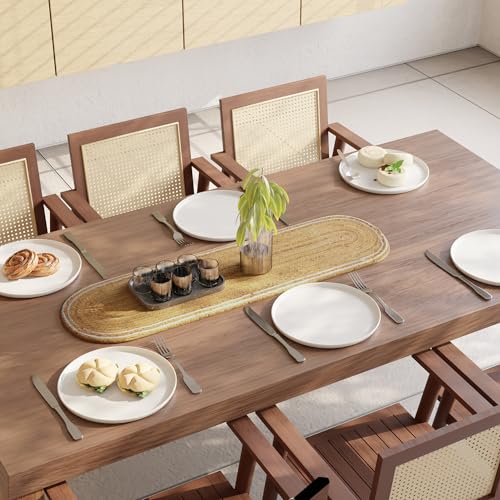 Image of Encasa XO Dining Table Runner | Handmade Woven Natural Jute Runner | Size 30x91 cm | Off White & Jute Natural Bleach Color | Heat Resistant Rustic Home Decor for Coffee, Teapoy Cover & Center Table
