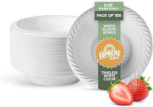 Cuencos desechables de plástico blancos Paquete de 100  Cuencos de 5 onzas Cuencos desechables aptos para microondas - Tazones de