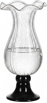 Hand-Blown Glass Vase with Golden Spots Vase, Unique Flower Shape and Black Base Vase for Festival Gift, Office Table and Home Decoration