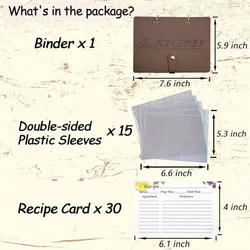 Yconbotr Fichário de receitas com mangas de plástico, fichário de receitas em pé para 30 cartões de