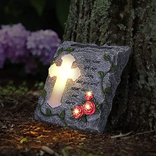 Mxwcy Cross Solar Lights Outdoor Garden Memorial Stepping Stone, Ip65 Waterproof Is Used For Walls Or Lawns, A Touching Memorial Gift & Condolence Gifts Grave Decorations For Cemetery #TOP4