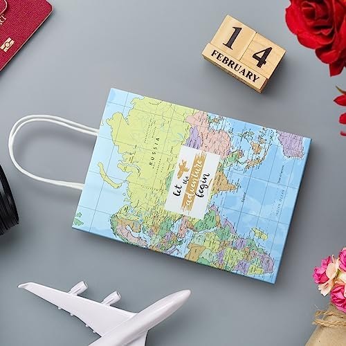 Patelai 24 Pcs Travel Party Favor Bags World Map Paper Gift Bags Let The Adventure Begins Themed Gift Wrapping for Travel Birthday Party Decorations Treat Goodie Supplies