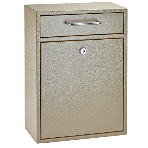 Mail Boss 7419 High Mounted Mailbox-Office Drop Comment Letter Deposit, Tan Secure Heavy Duty Vertical Wall Hanging Locked Steel Delivery Box by Mail Boss - Used condition - US$36.00