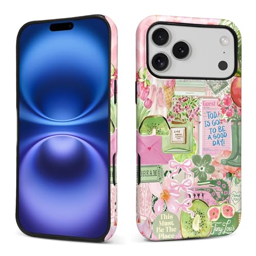 SKAMIX Case for iPhone 17 Pro Max,Drop Protection Hybrid 2-Layer Hard Phone Cover-Dream Fruit Pink Nature Collage by SKAMIX - Used condition - Image 3